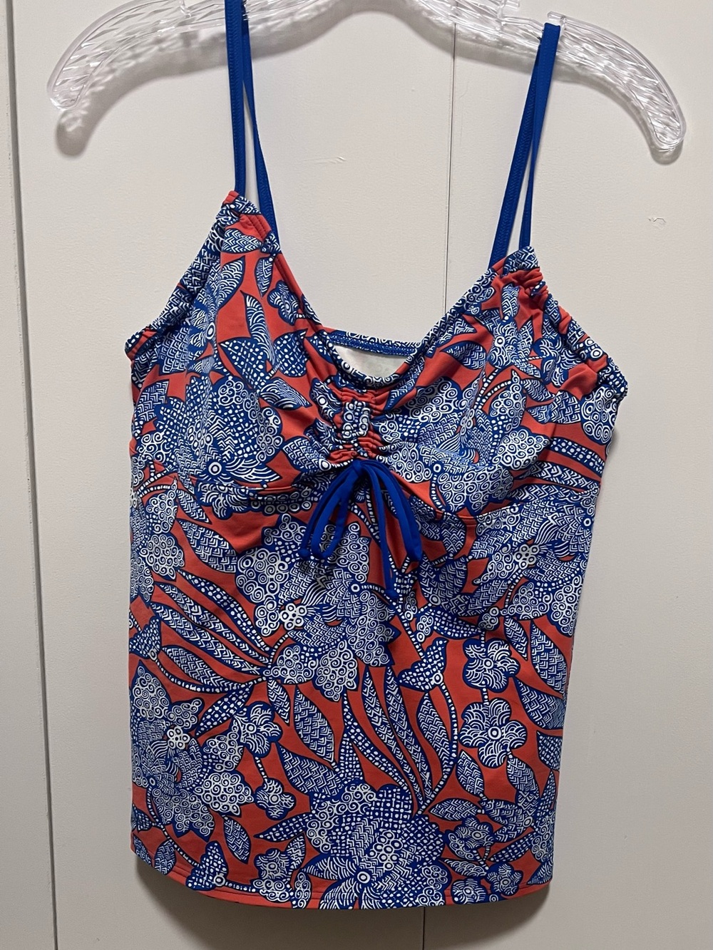 Lands' End Tie Underwire Orange/Blue Floral Tankini Swim Top Tummy Control Sz 10
